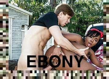 Chubby ebony Layton Benton gets pounded outdoors