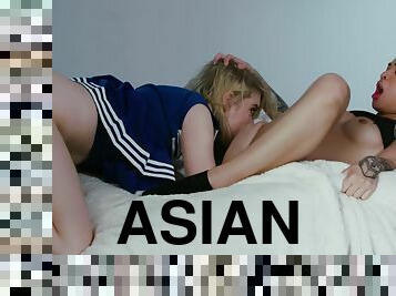 asiatisk, masturbation, fitta-pussy, lesbisk, tonåring, svart, fingerknull, blond, naturlig, söt-sweet