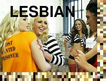 Five sexy female criminal convicts have lesbian sex
