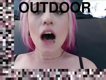 Sexy tattooed harlot talks dirty and fucks outdoors