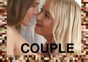 orgasme, chatte-pussy, lesbienne, couple, fou, rasé