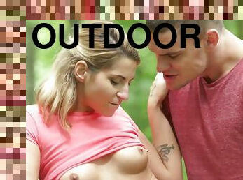 Outdoor intense standing fuck in the woods with hot teen Amy Red