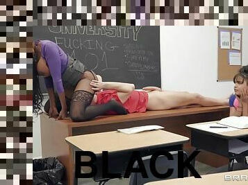 student, lærer, interracial, svart, strømper-stockings, klasserom