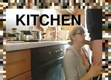 having intercourse in the kitchen while preparing a launch