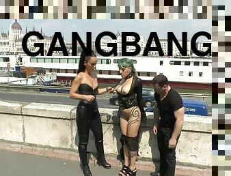 Green haired whore gangbang in public