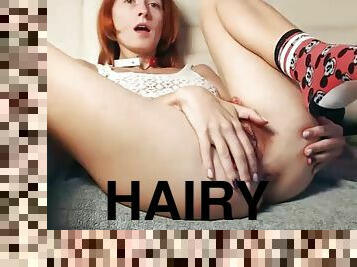 Hairy redhead anal dildo