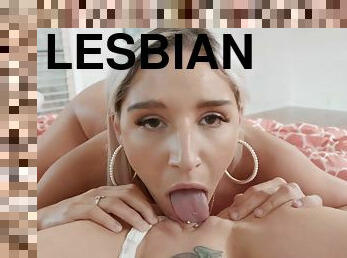Abella teases Patyon's pierced clit with her tongue before fucking