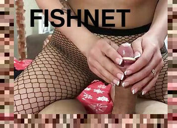 Fucked a beautiful slut in fishnet pantyhose with a condom