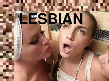 Three lesbians have one orgasm after another during sex in hostel
