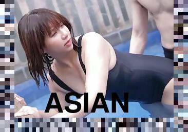 Asian in swimsuit Amateur Porn in pool
