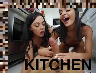 Whitney Wright & Emily Willis in kitchen 3some