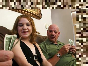 Funny teen Becky loves money and serves old cocks for them!