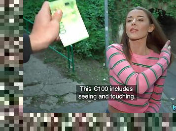 Shy coed Sybil fucks stranger for 500 Euros