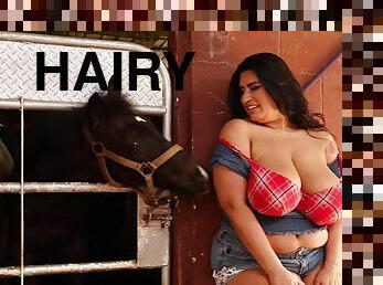 Obese Sofia Rose rides big dick in the barn