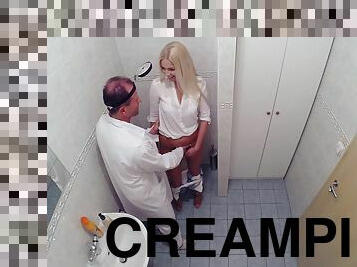 Hot Big-Breasted Blondie Receives A Creampie From The Doctor
