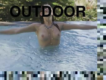 Leah Gotti - Wet Masturabation Outdoors - erotic solo with young perky titted teen