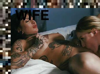 coño-pussy, lesbiana, casero, besando, erótico, tatuaje