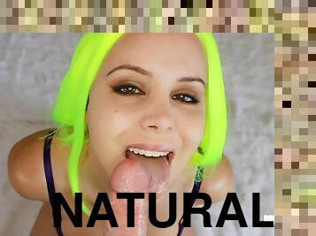 kinky babe bryci neon - big natural tits in POV blowjob n handjob