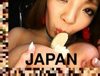 asiatisk, store-patter, japans, naturlig, storbarmet, patter, solo, banan