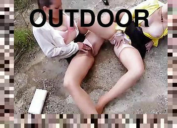 Outdoor Lesbian Pissing Duo - Czech moms with hairy pussy