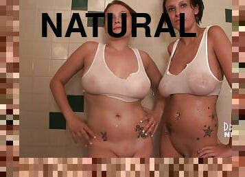 Big Natural Tits In Wet T-shirt Shower - busty brunette lesbians
