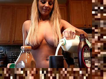 Full Nikki Sims Kitchen Topless - solo coffee making