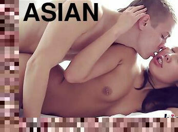 asiatisk, pussy, cumshot, interracial, tenåring, knulling-fucking, petite, oppkvikket