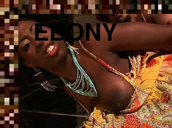 Sexy ebony chick gets her slutty face sprayed with cum