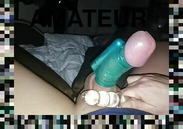 Helping my cock cum with a vibrator and a condom - Hot Moaning Guy