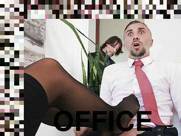 Freaked Out Daddy Gets A Crazy Footjob In The Office
