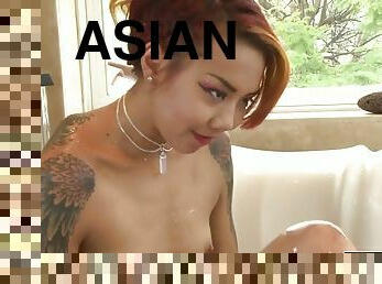 asiático, bañando, babes, lesbiana, hardcore, ducha, tetitas