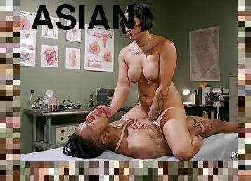 Asian domme doctor jacking off patients male pole