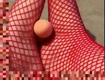 Foot Job in Red Fishnets