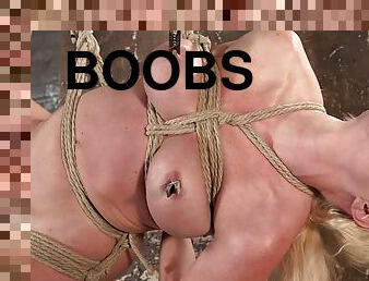 Big boobs blond hair lady sub stretched by rope