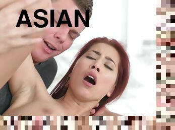 asiatique, gros-nichons, babes, énorme-bite, ados, rousse, chevauchement, action, ados-asiatique