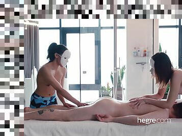 Hegre - Four Hands Masked Lingam Massage - handjob