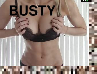 Busty blonde plays with pussy and toy on webcam