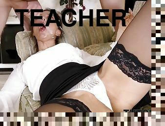 TUTOR4K. Nerdy chemistry teacher sucked into sex with angry student