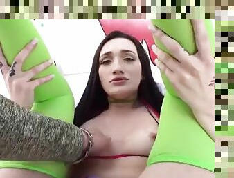 Brunette with small tits creampied and stretched out