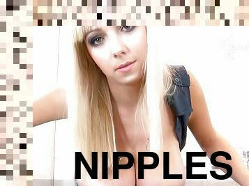 Close to her big nipples - blonde Agnetis miracle in solo boob play