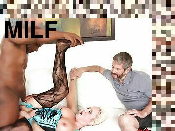 Phat Blonde Milf - Interracial cuckold amateur hardcore with cumshot