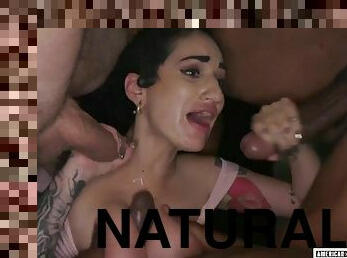 i love this tattooed bitch - Big natural tits in interracial gangbang