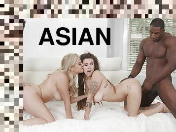 asiatique, gros-nichons, orgie, babes, ejaculation-sur-le-corps, interracial, quatuor, gros-seins, seins