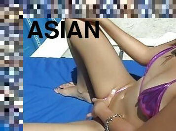 asiático, cona-pussy, lésbicas, mulher-madura, adolescente, dedos, excitante, piscina, morena