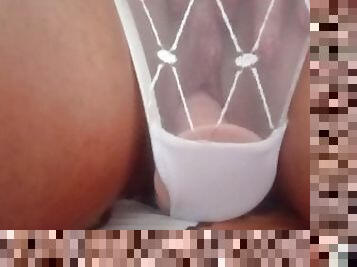 Riding dildo through transparent panties, bbw pussy ????