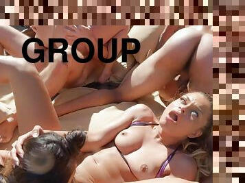 Nymphomaniac chicks with a huge sexual appetite shagged by the pool