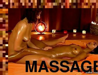 Lovely girlfriends learning massage