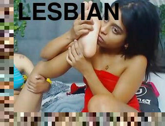 lesbienne, latina, pieds, bout-a-bout, fétiche