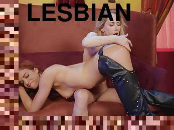 lesbo-lesbian, kova-seksi, pornotähti, punapää, vagina, fetissi, saappaat, nahka