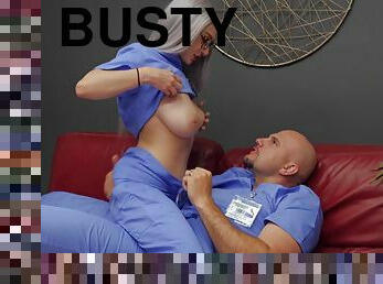 Busty nurse with glasses gets her eager cunt drilled